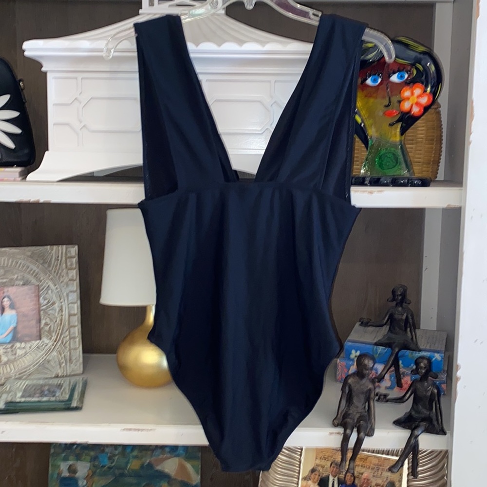 J. Crew factory black one piece swimsuit plunge L Large - Picture 5 of 7